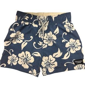 Abercrombie Kids Blue and White Hibiscus Swim Trunks